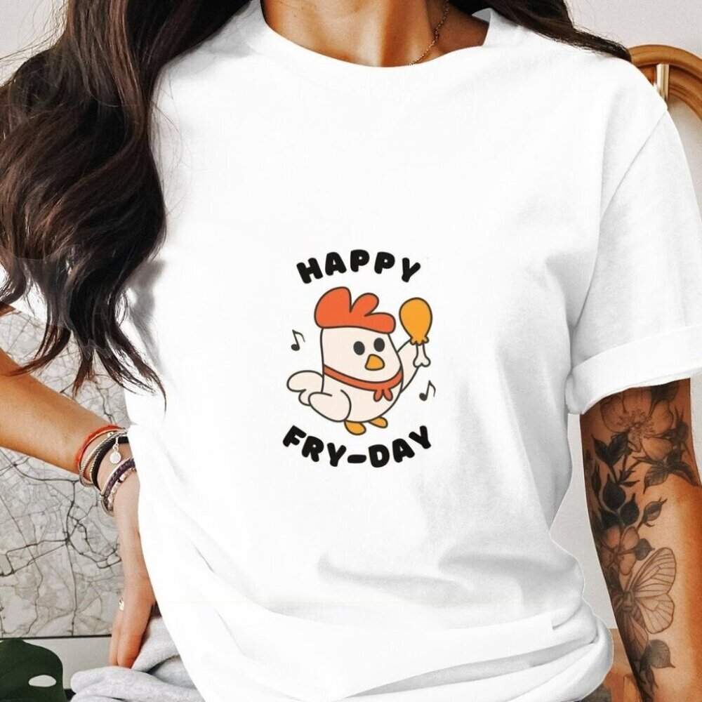 Funny Chicken Happy Fry-Day Humorous Weekend Graphic T-Shirt  73